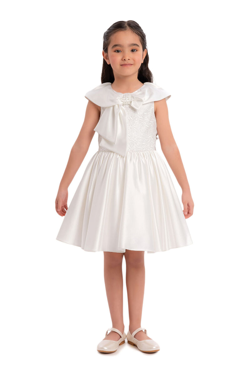 Ecru Shawl Collar Girl's Dress 3-7 AGE 34008PR - 2