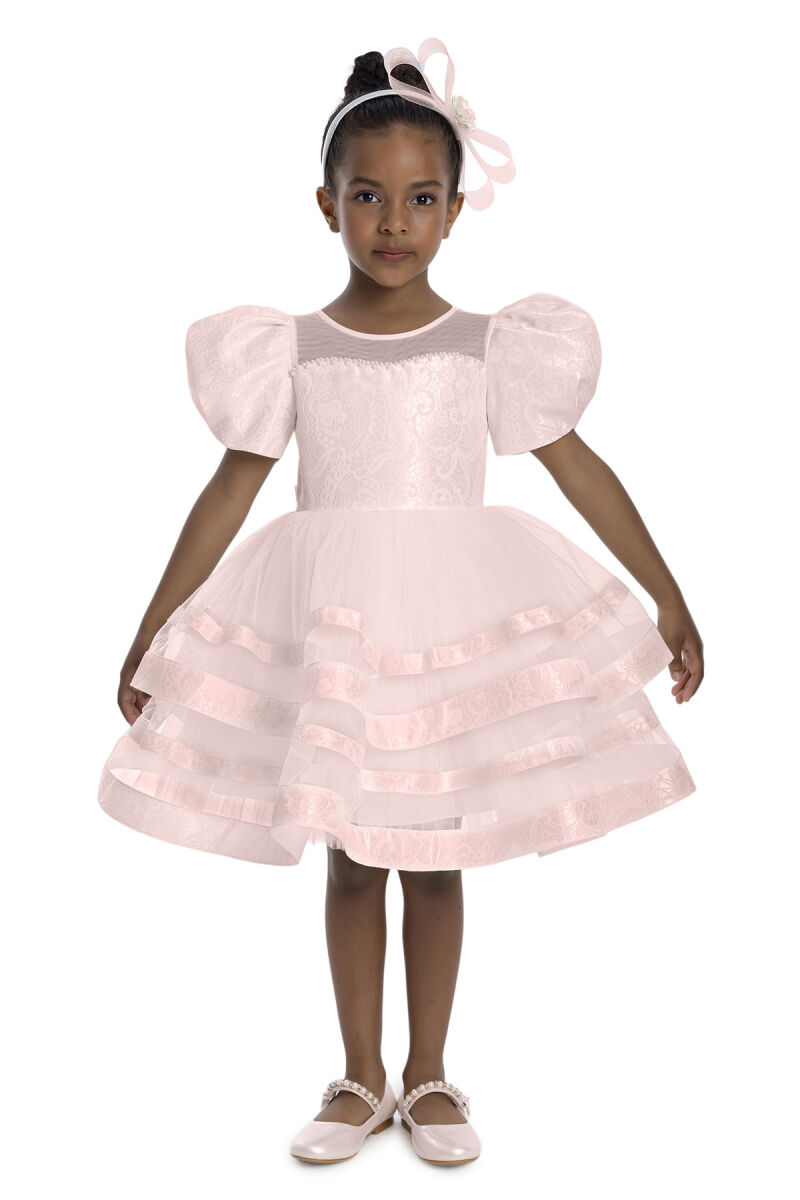 Powder Puff Sleeve Girl's Dress 3-7 AGE 34061PR - 1