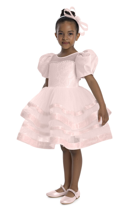 Powder Puff Sleeve Girl's Dress 3-7 AGE 34061PR - 2