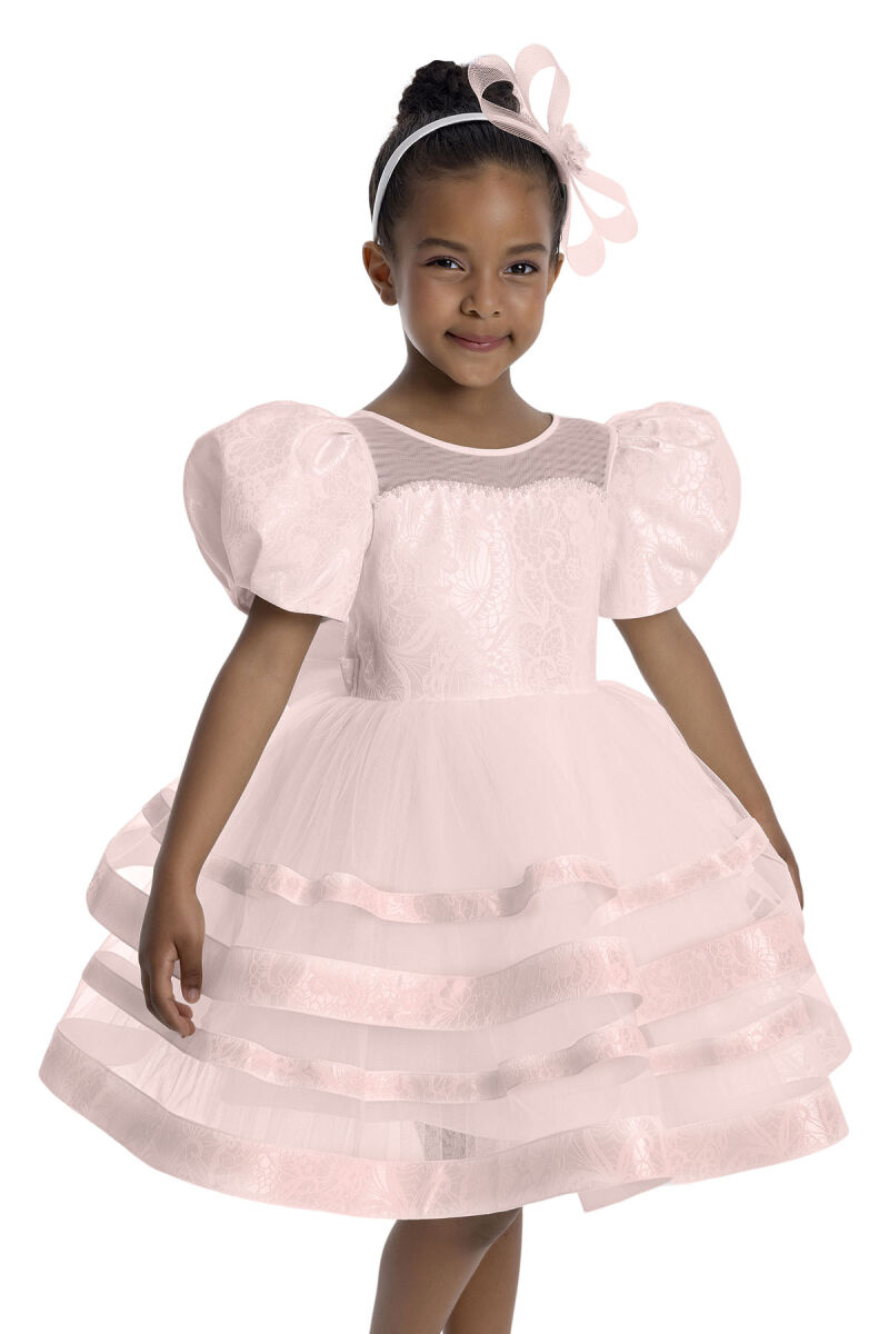 Powder Puff Sleeve Girl's Dress 3-7 AGE 34061PR - 3
