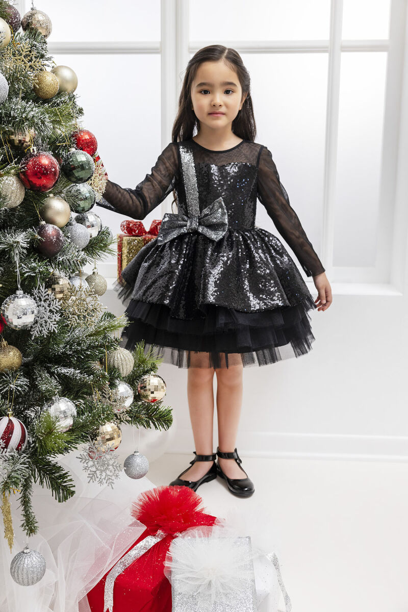 Black Sequined Girl's Dress 3-7 AGE 34041PR - 1