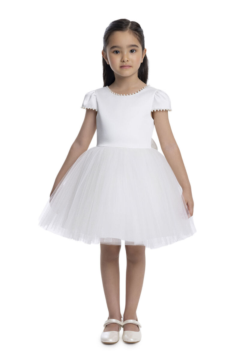 Ecru Short-Sleeved Girls Dress 3-7 AGE 34141PR - 1