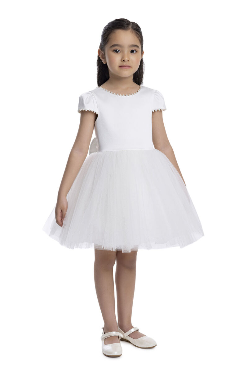 Ecru Short-Sleeved Girls Dress 3-7 AGE 34141PR - 2