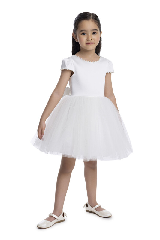 Ecru Short-Sleeved Girls Dress 3-7 AGE 34141PR - 3