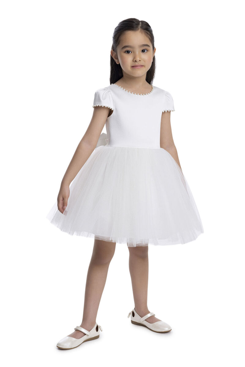 Ecru Short-Sleeved Girls Dress 3-7 AGE 34141PR - 3