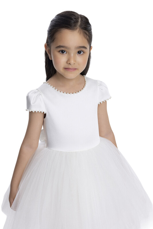Ecru Short-Sleeved Girls Dress 3-7 AGE 34141PR - 4