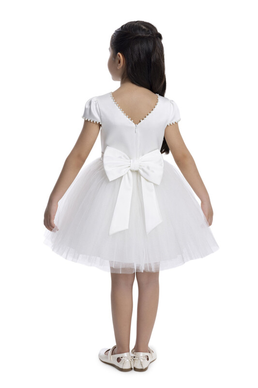 Ecru Short-Sleeved Girls Dress 3-7 AGE 34141PR - 6