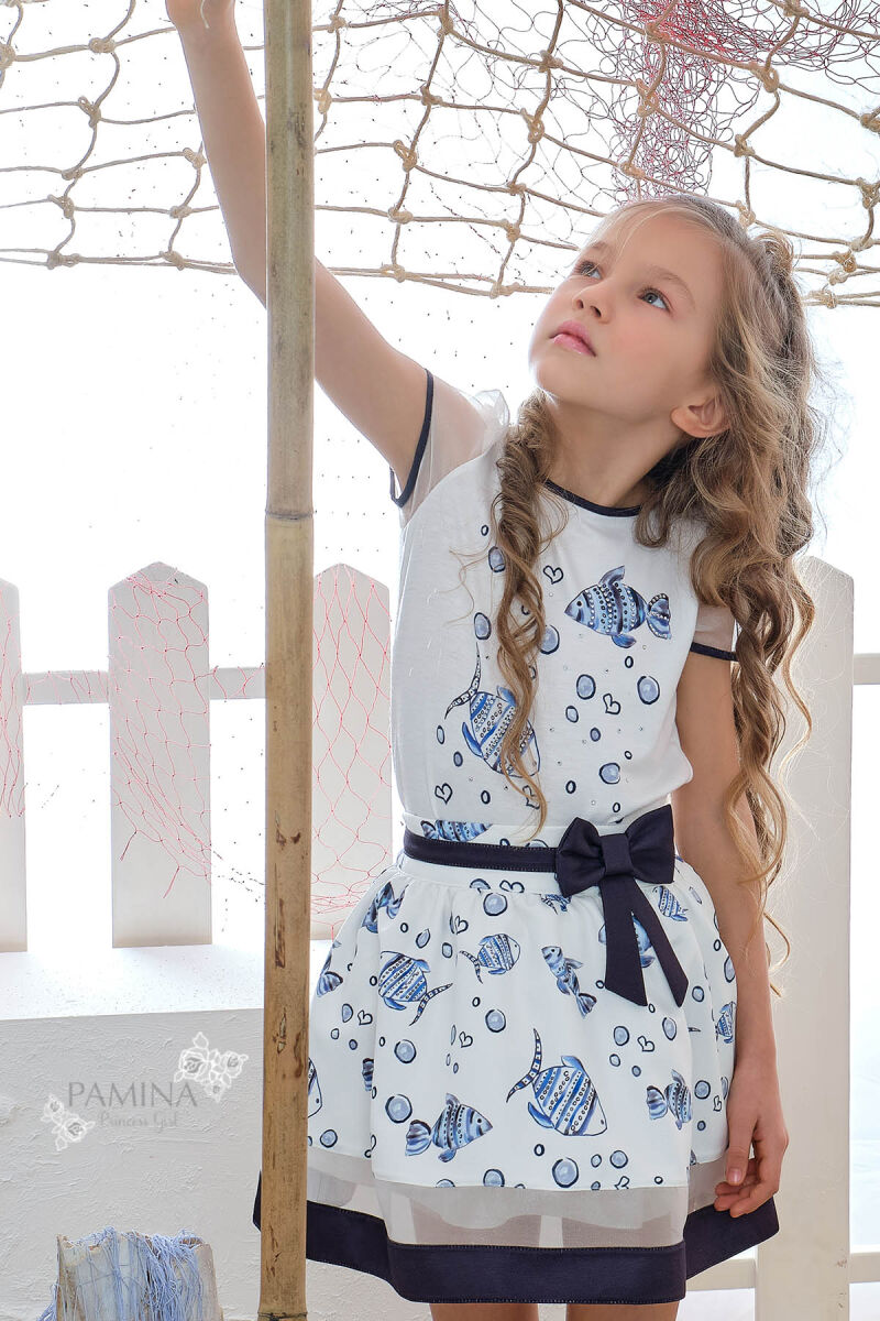 Blue Girl Submarine Themed Suit With Skirt And T-shirt 2-6 AGE 310301CA - 2