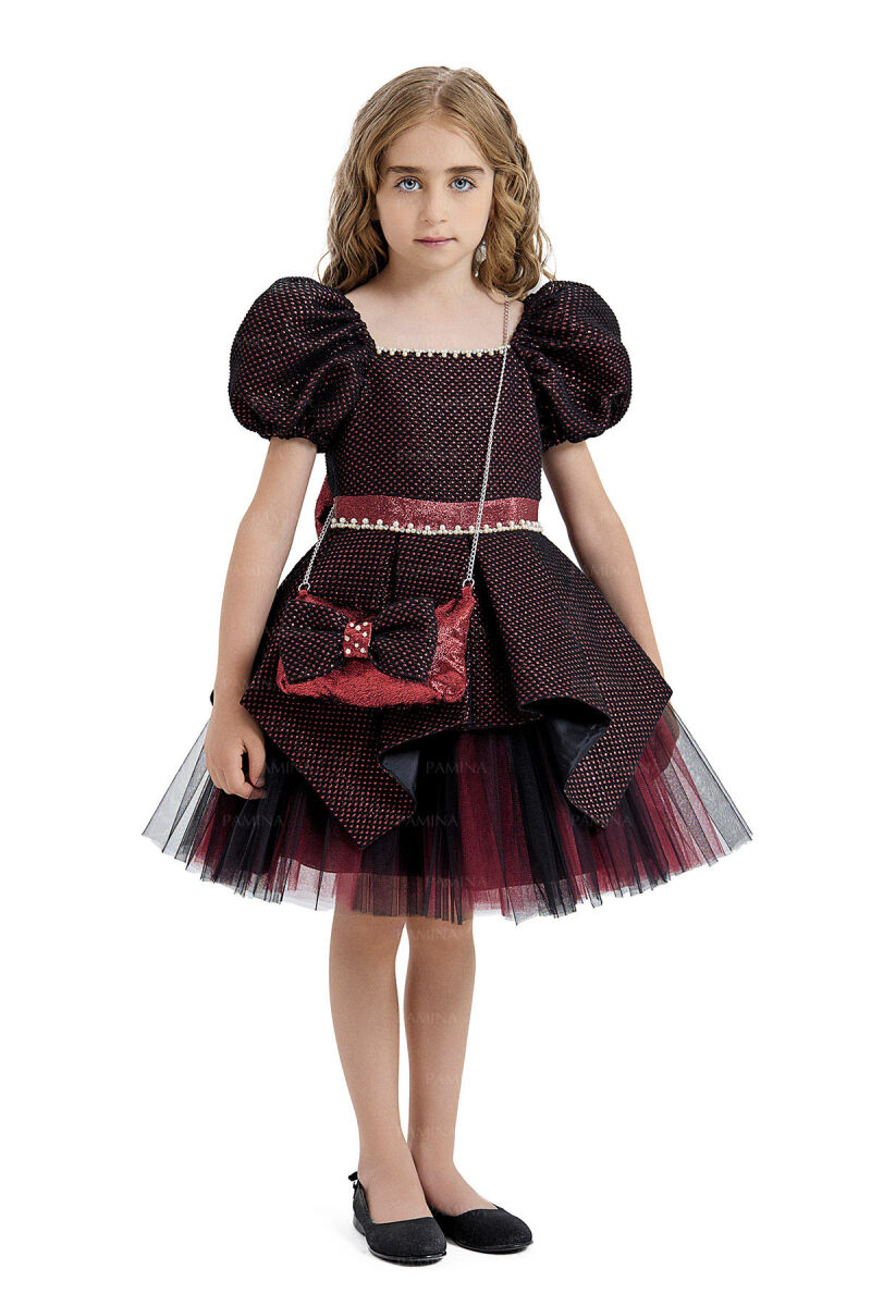 Burgundy Square-Collared Dress 4-8 AGE 33019PR - 2