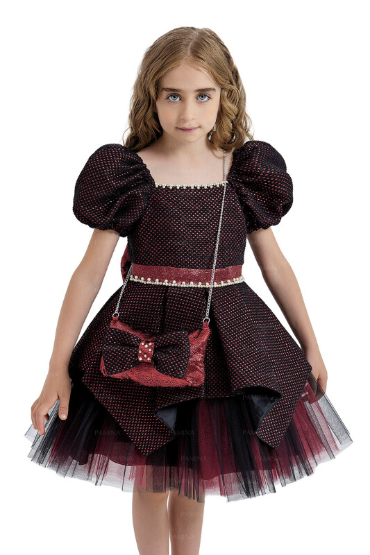 Burgundy Square-Collared Dress 4-8 AGE 33019PR - 3