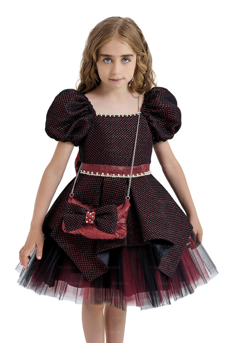 Burgundy Square-Collared Dress 4-8 AGE 33019PR - 3