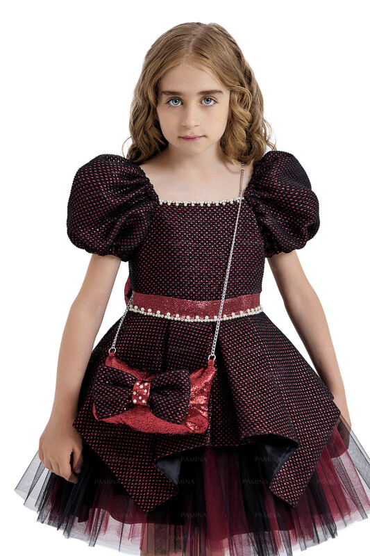 Burgundy Square-Collared Dress 4-8 AGE 33019PR - 4