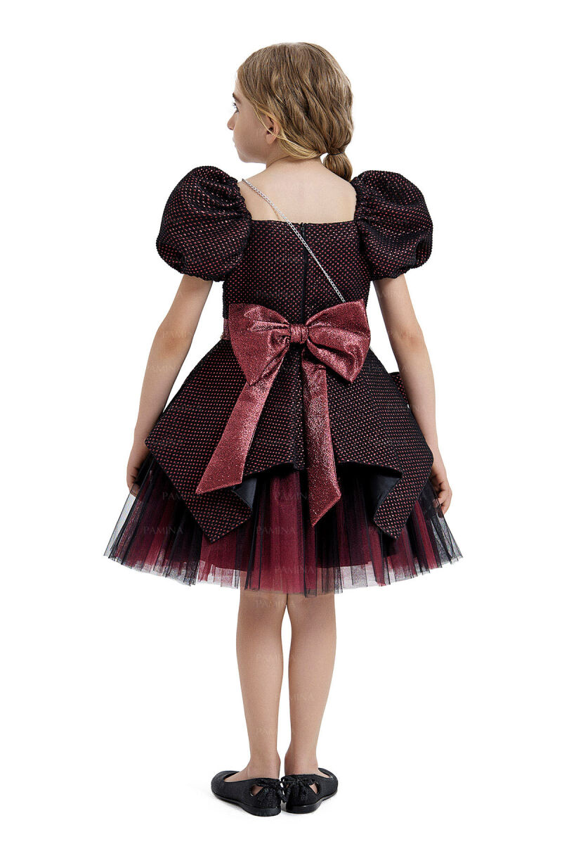 Burgundy Square-Collared Dress 4-8 AGE 33019PR - 5