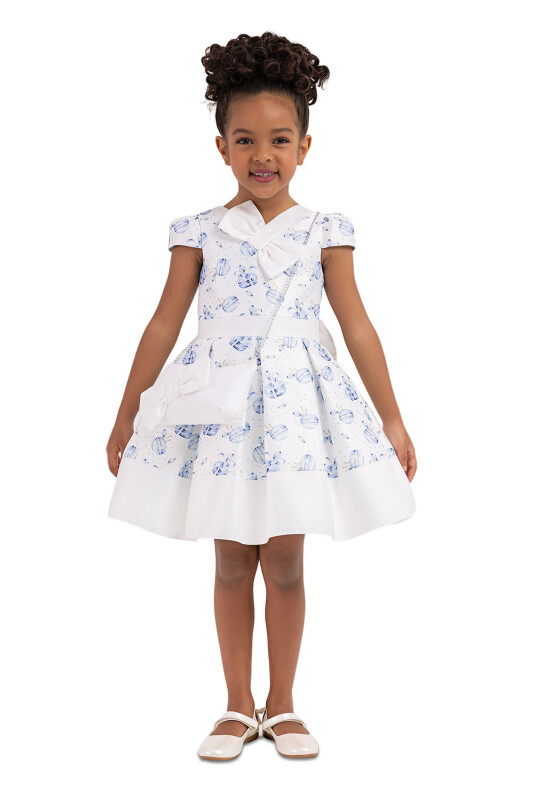 Blue V-necked, Dress for Girls 2-6 AGE 33184PR 