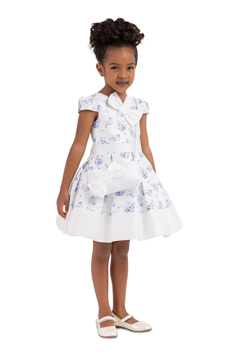 Blue V-necked, Dress for Girls 2-6 AGE 33184PR - 2