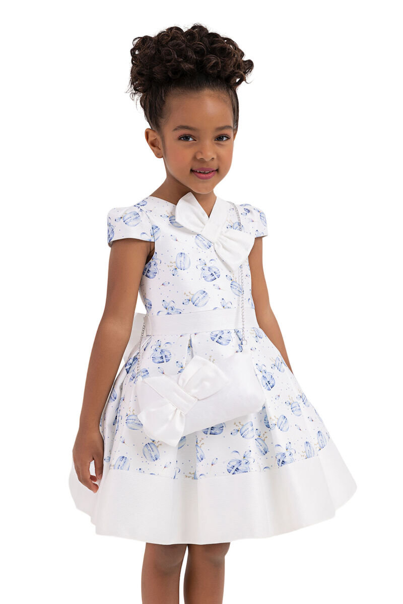 Blue V-necked, Dress for Girls 2-6 AGE 33184PR - 3