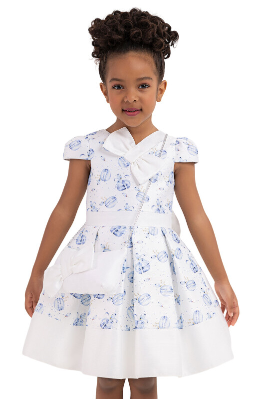 Blue V-necked, Dress for Girls 2-6 AGE 33184PR - 4