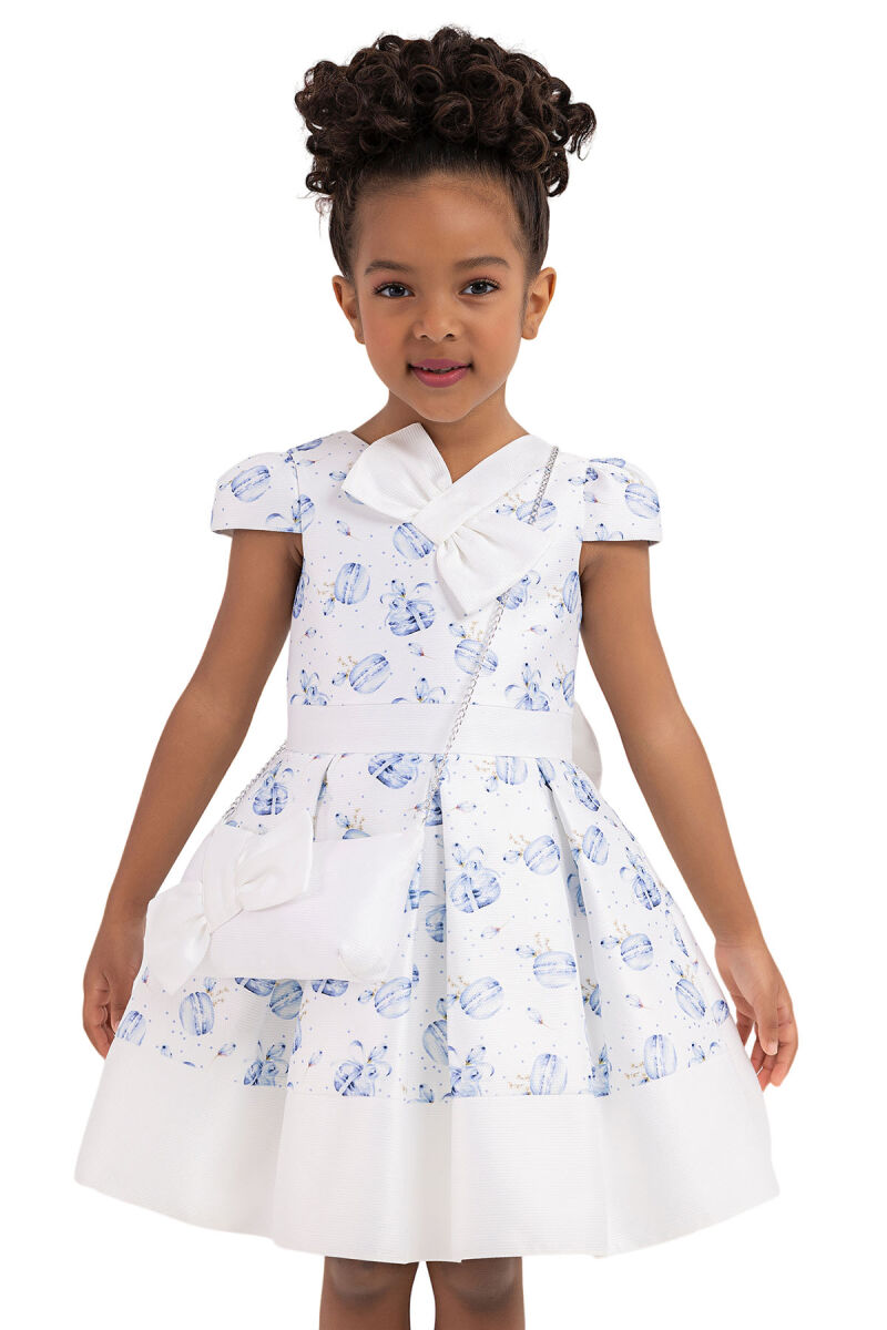 Blue V-necked, Dress for Girls 2-6 AGE 33184PR - 4