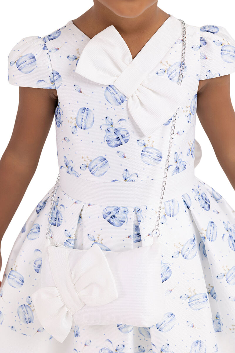 Blue V-necked, Dress for Girls 2-6 AGE 33184PR - 5