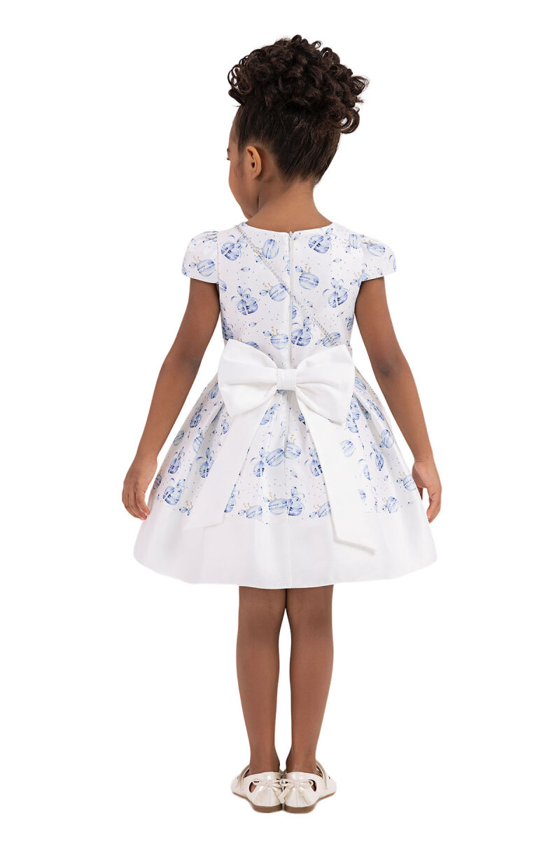 Blue V-necked, Dress for Girls 2-6 AGE 33184PR - 7