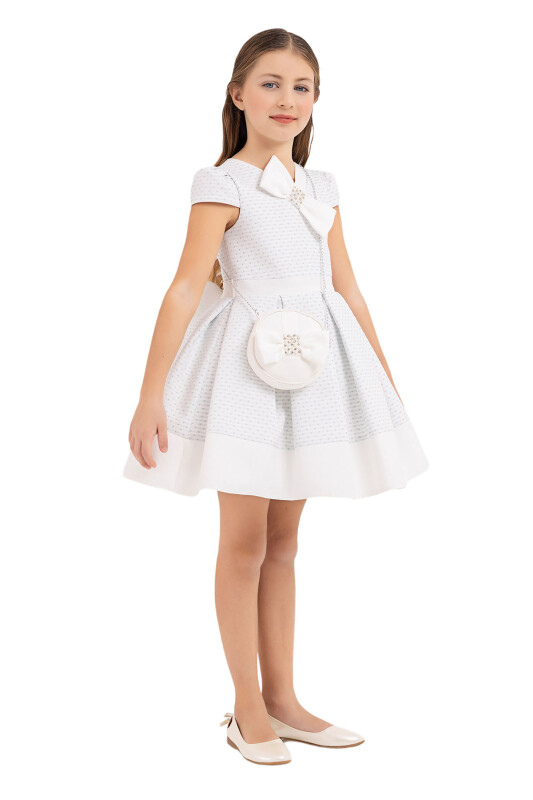 Blue V-collar dress for girls 4-8 AGE 33234PR - 2