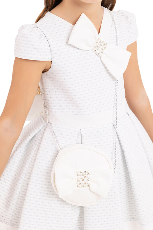 Blue V-collar dress for girls 4-8 AGE 33234PR - 3