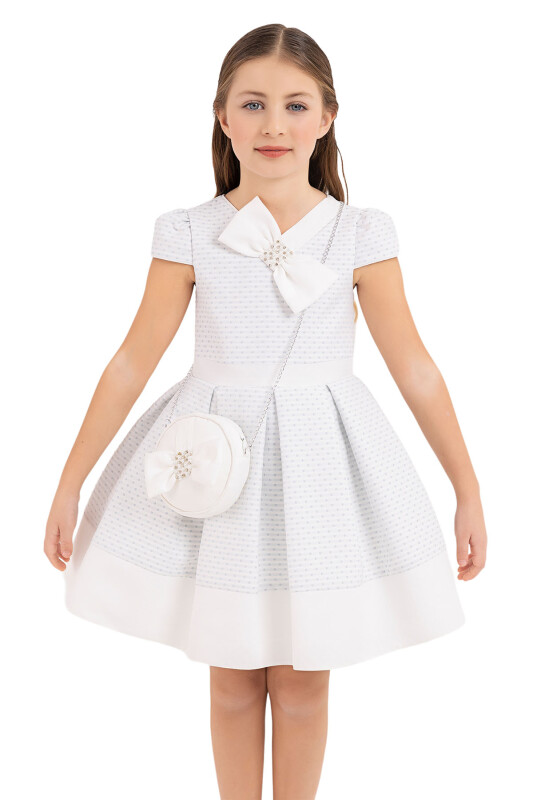 Blue V-collar dress for girls 4-8 AGE 33234PR - 4