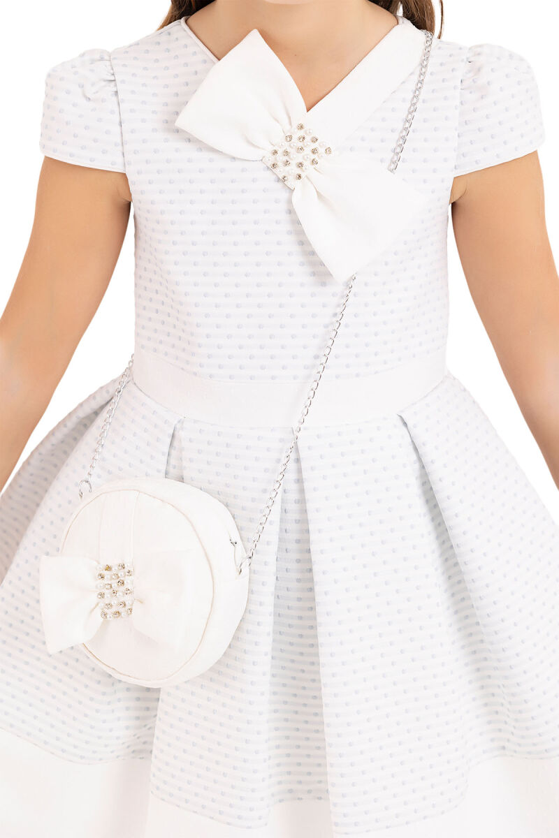 Blue V-collar dress for girls 4-8 AGE 33234PR - 5