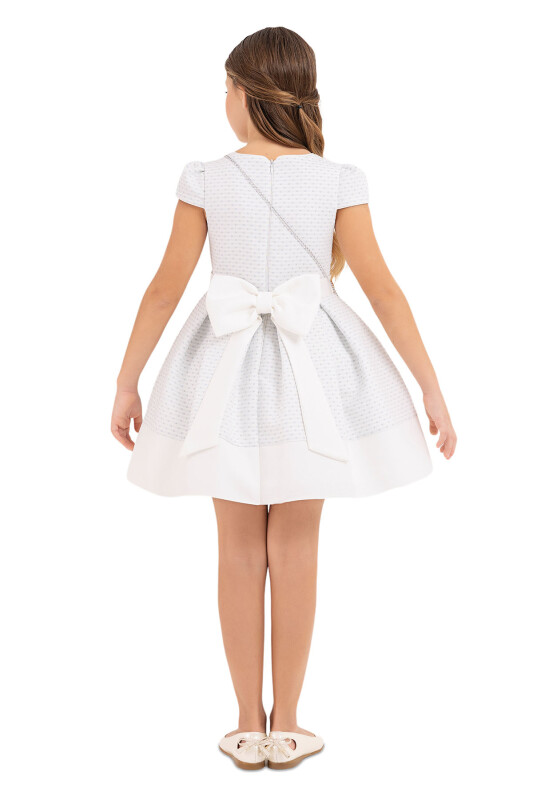 Blue V-collar dress for girls 4-8 AGE 33234PR - 7