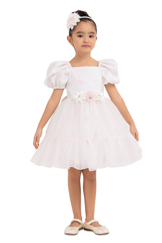 Pink Balloon-Sleeved Dress for Girls 2-6 AGE 33094PR - 2