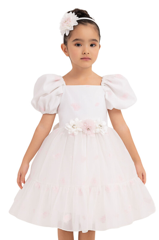Pink Balloon-Sleeved Dress for Girls 2-6 AGE 33094PR - 5