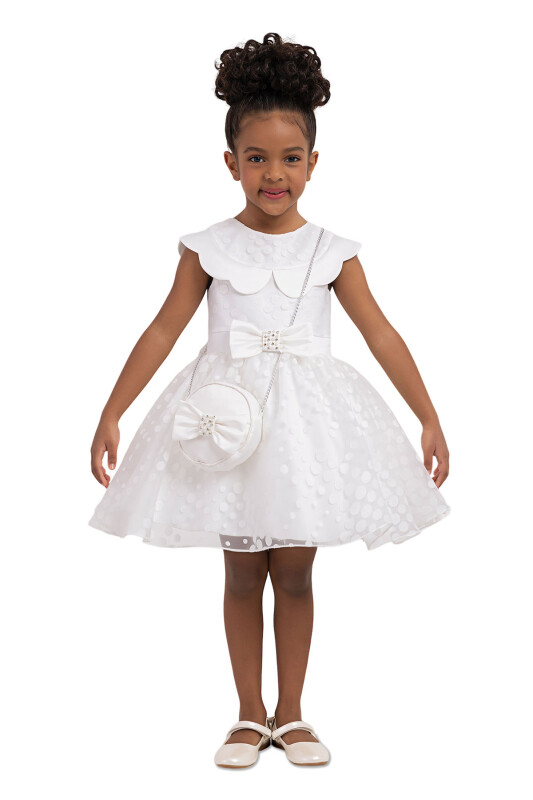 Ecru Spotted Dress for Girls 2-6 AGE 33351PR - 1