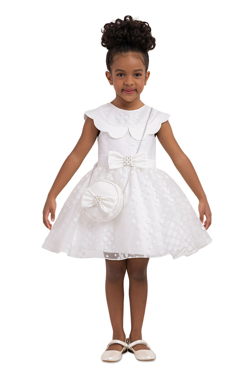 Ecru Spotted Dress for Girls 2-6 AGE 33351PR - 1