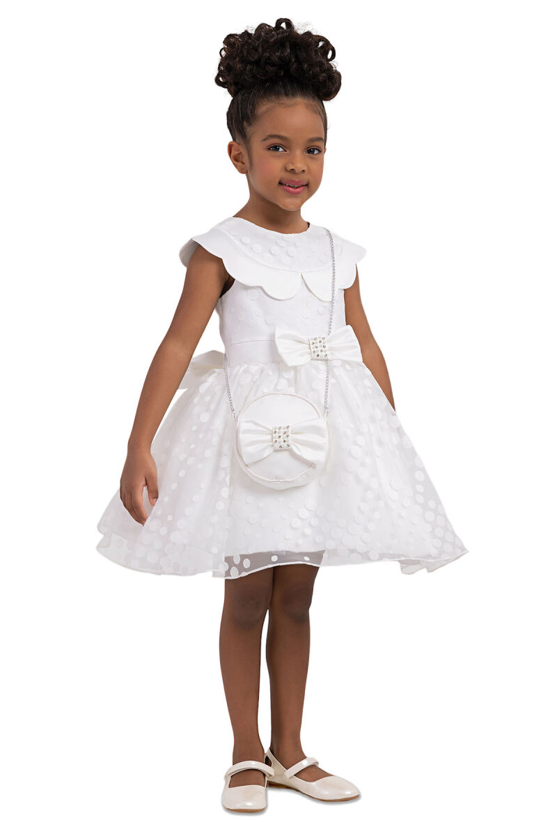 Ecru Spotted Dress for Girls 2-6 AGE 33351PR - 2