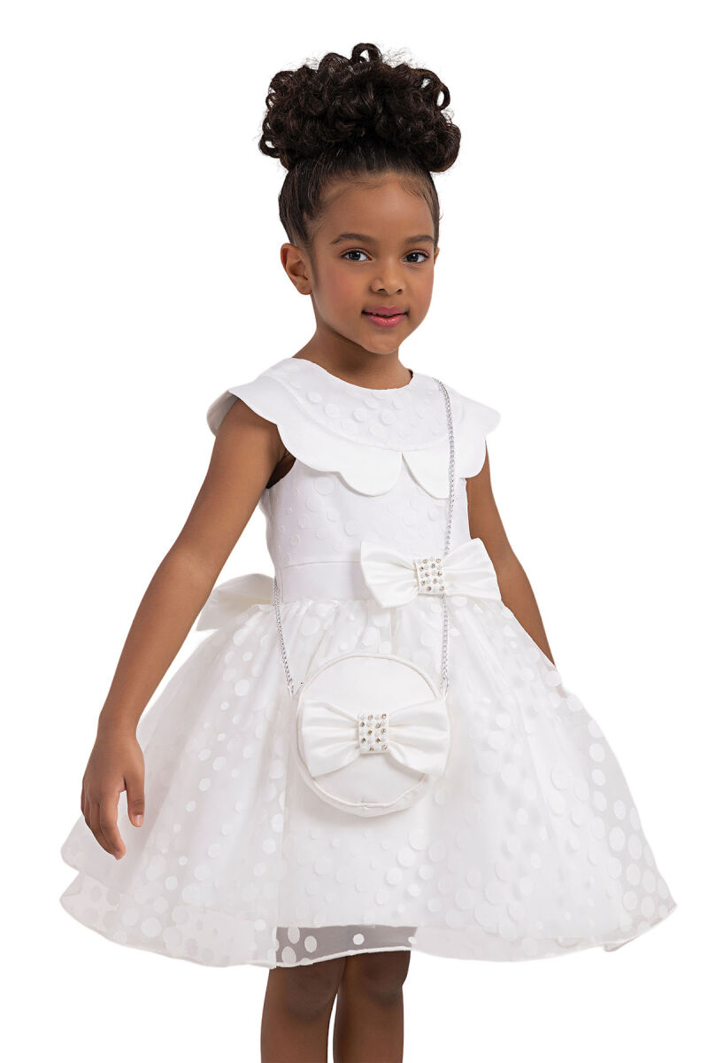 Ecru Spotted Dress for Girls 2-6 AGE 33351PR - 3
