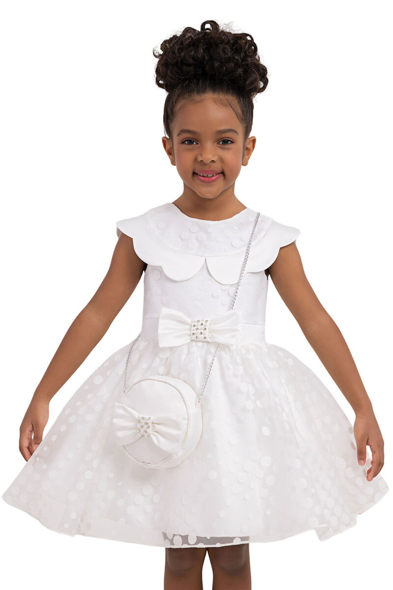 Ecru Spotted Dress for Girls 2-6 AGE 33351PR - 5