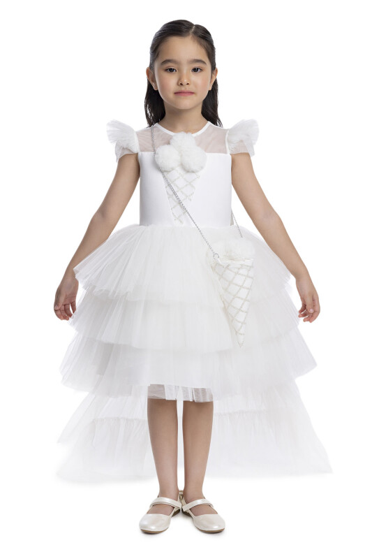 Ecru Layered Skirted Girl's Dress 3-7 AGE 34022PR - 1