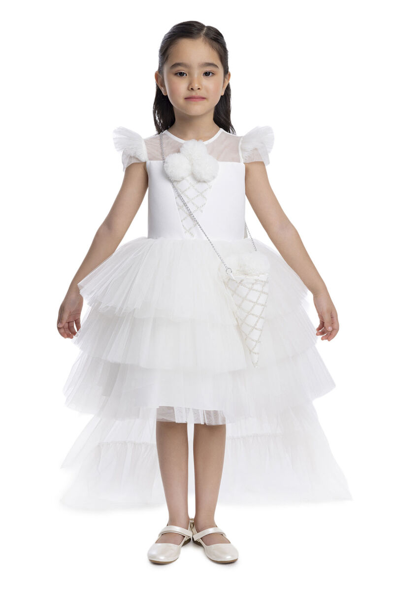 Ecru Layered Skirted Girl's Dress 3-7 AGE 34022PR - 1