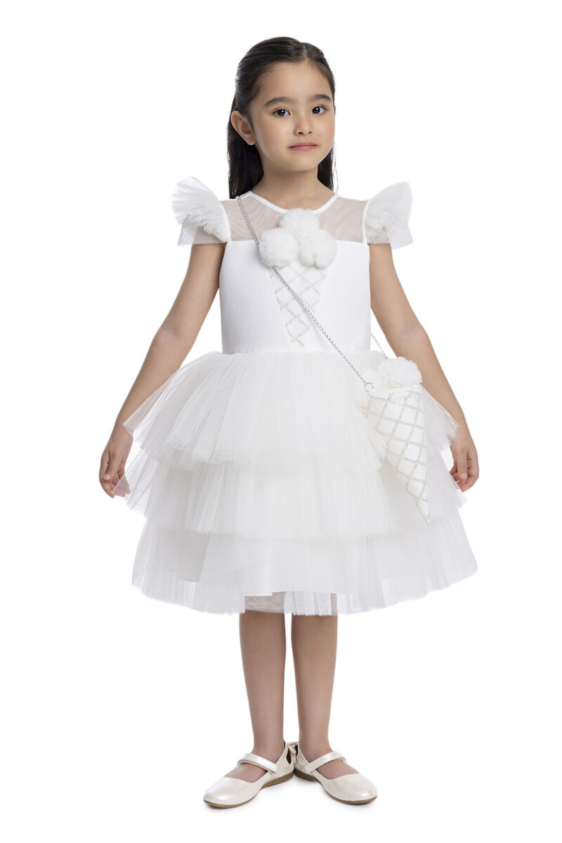 Ecru Layered Skirted Girl's Dress 3-7 AGE 34022PR - 2