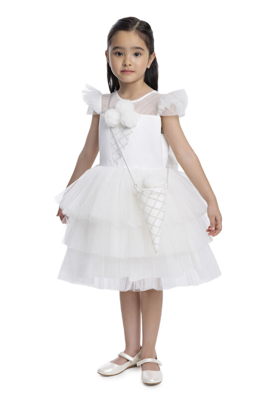 Ecru Layered Skirted Girl's Dress 3-7 AGE 34022PR - 3