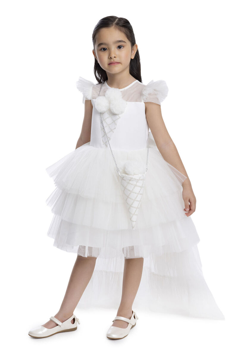 Ecru Layered Skirted Girl's Dress 3-7 AGE 34022PR - 4
