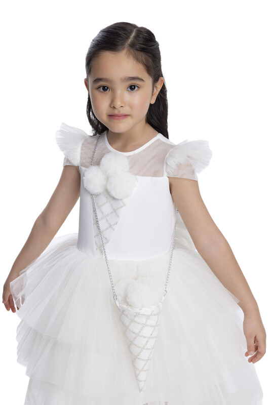 Ecru Layered Skirted Girl's Dress 3-7 AGE 34022PR - 5