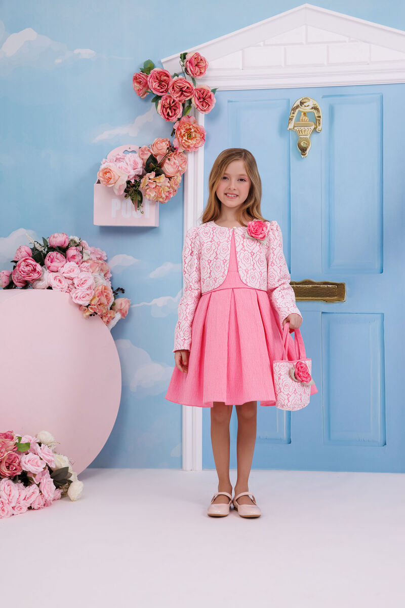 Pink Dress with Lace Bolero and Matching Bag 3-7 AGE 35330PR - 2