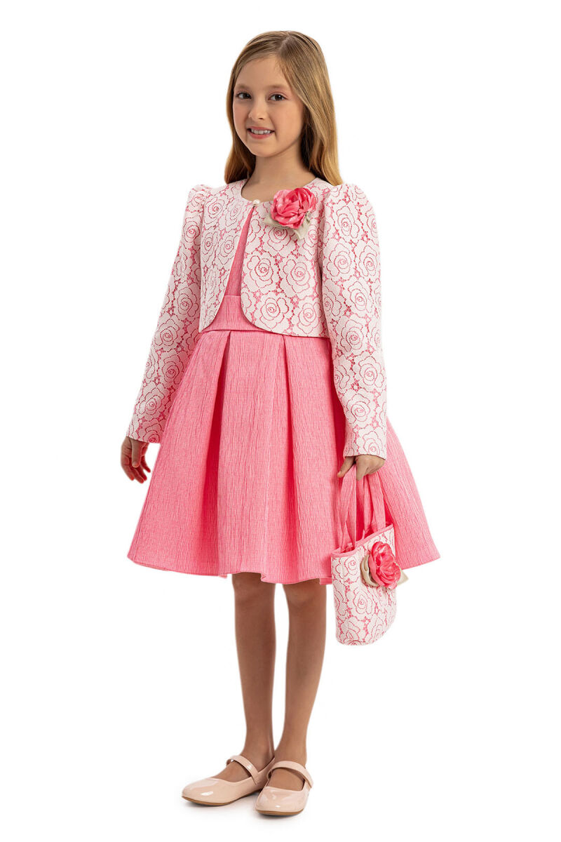 Pink Dress with Lace Bolero and Matching Bag 3-7 AGE 35330PR - 4