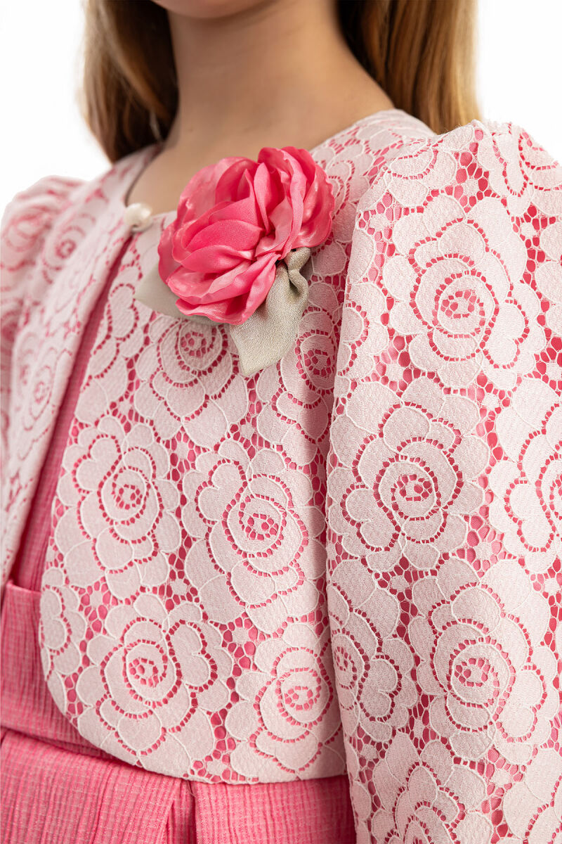Pink Dress with Lace Bolero and Matching Bag 3-7 AGE 35330PR - 5