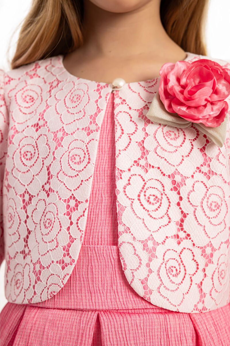 Pink Dress with Lace Bolero and Matching Bag 3-7 AGE 35330PR - 6