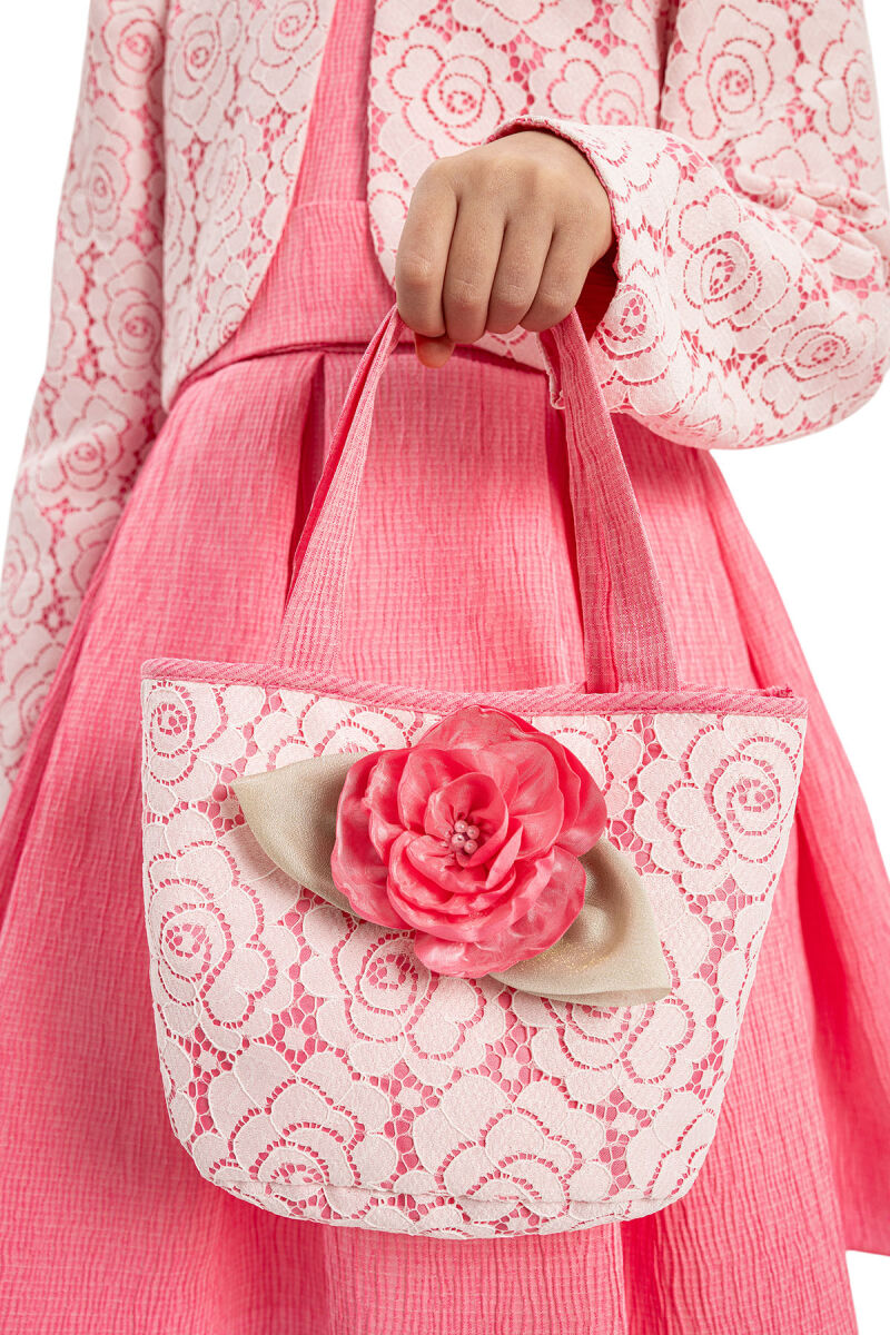Pink Dress with Lace Bolero and Matching Bag 3-7 AGE 35330PR - 7