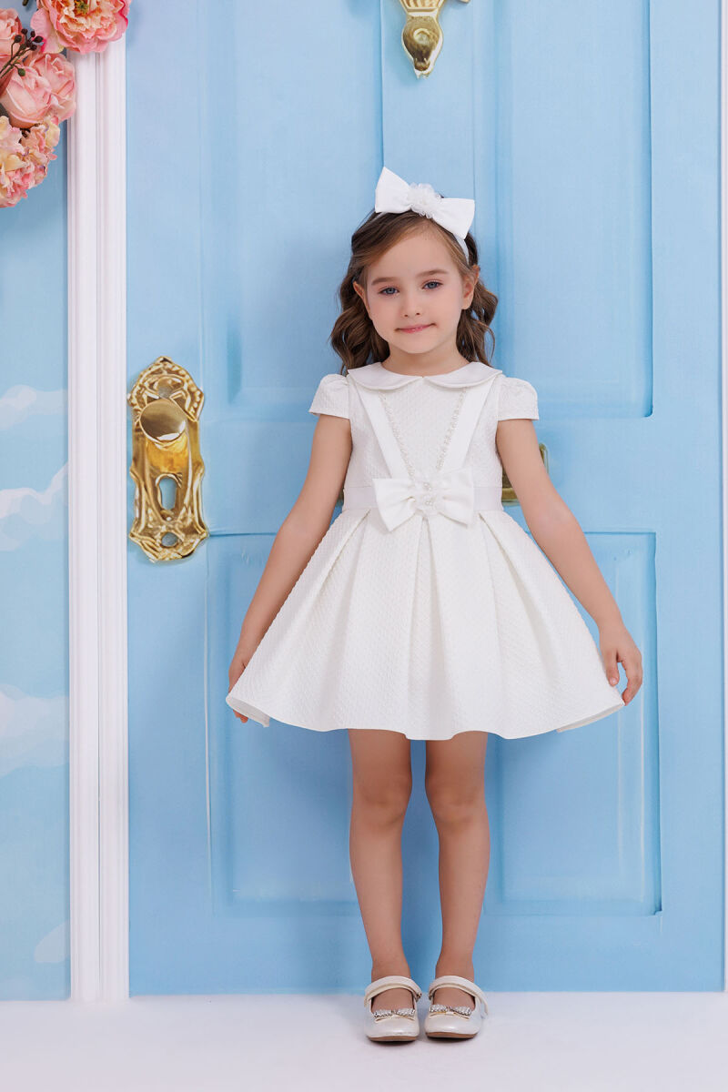 Ecru Baby Girl Dress with Hair Accessory 6-24 MONTH 35135PR - 1