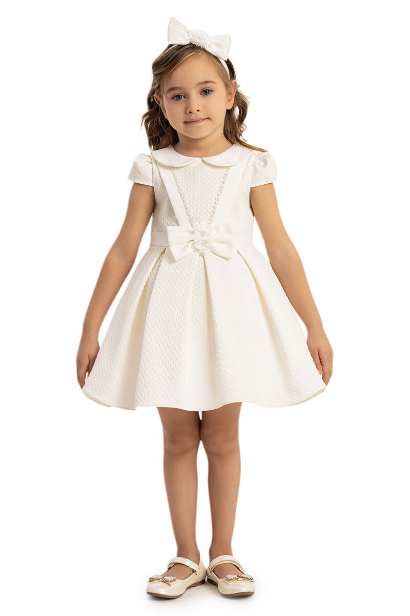 Ecru Baby Girl Dress with Hair Accessory 6-24 MONTH 35135PR - 3