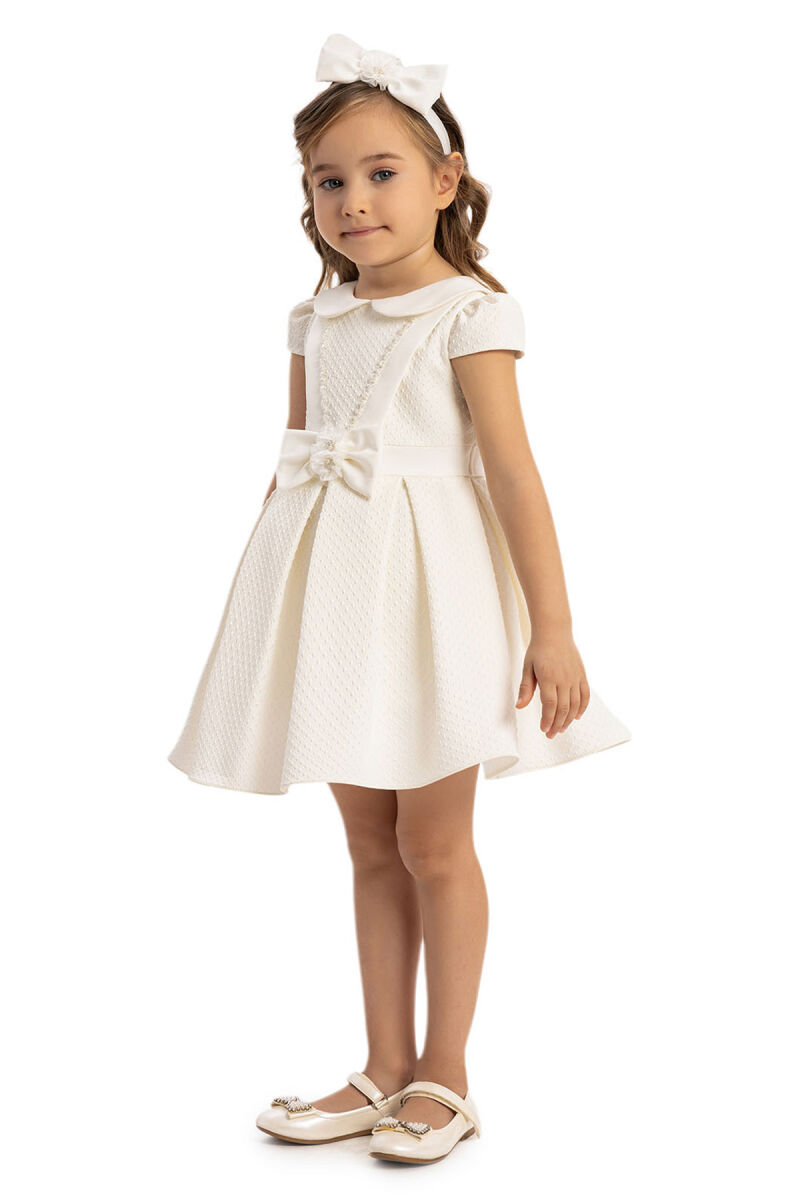 Ecru Baby Girl Dress with Hair Accessory 6-24 MONTH 35135PR - 4